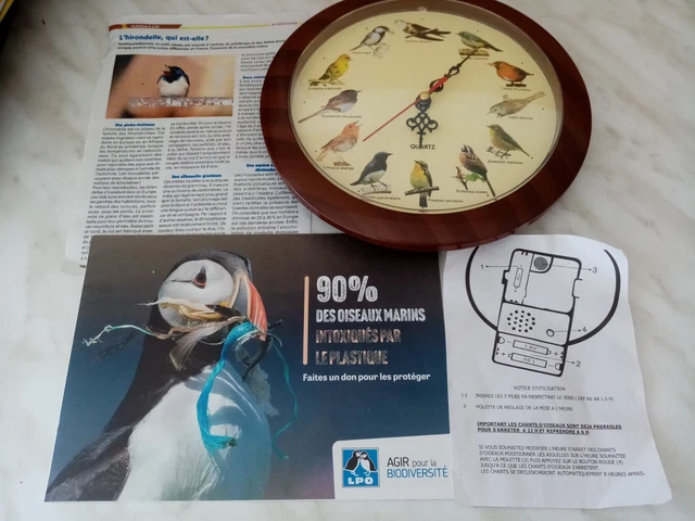 Pendule Ronde Murale  Plastique Les Oiseaux Chantent Les Heures +3 Piles