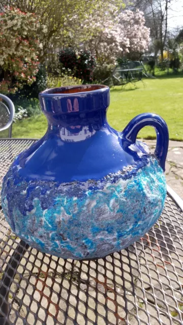 Vintage West German Fat Lava Marei Keramik  4303 Blue Mauve Drip Vase