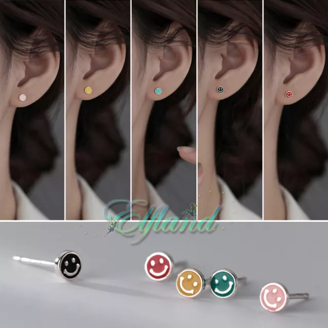 Echt 925 Sterling Silber * Ohrringe Ohrstecker * Smiley Mini 4mm Damen Mädchen