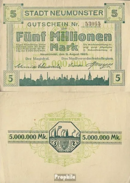 Banknoten Neumünster 1923 Notgeld: Inflationsgeld Stadt Neumünster gebraucht (II