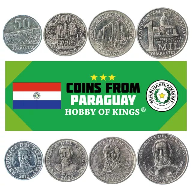 4 Coins From Paraguay. Foreign Currency: 50, 100, 500, 1000 Guaranies 2006-2018