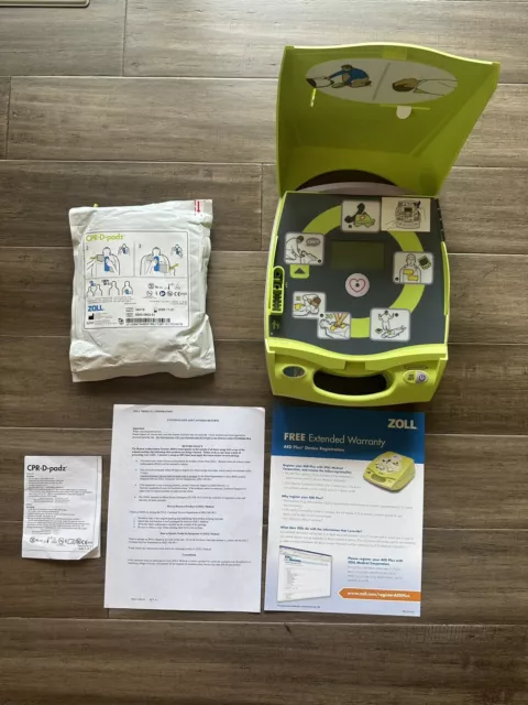 Zoll AED Plus Defibrillator HeartStart with Pads Batteries Face Shield First Aid