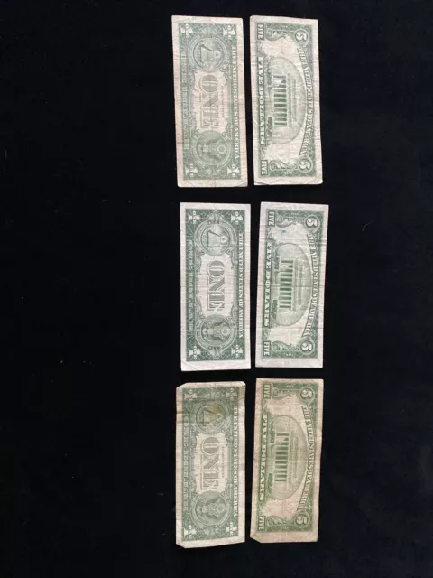 ✯RARE✯ Lot Pair $1 1935-1957, $5 1934 Blue Seal Silver Certificate Note Old Bill 8