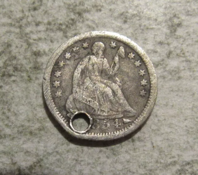 1854p Silver Liberty Seated Half Dime, Holed