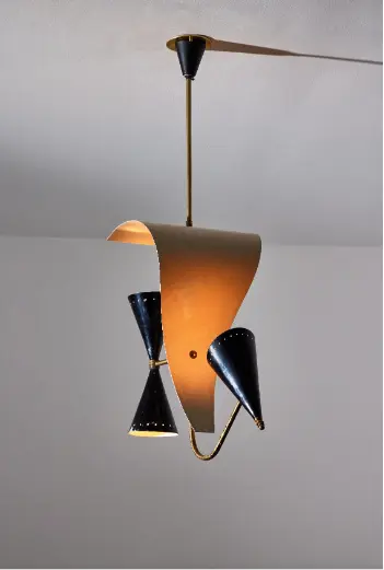 Mid Century Modern Brass Ceiling Light by Gilardi & Barzaghi Ceiling Lights