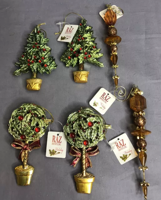 SET OF 6 Raz Imports Christmas Tree Ornaments Holiday Collectable NEW