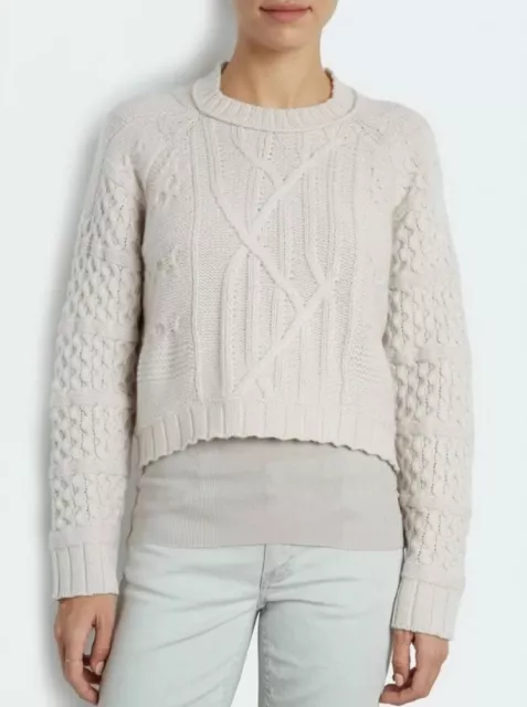 INHABIT Cashmere Cable Knit Sweater Sz S Light Beige/Off White Pretty $600