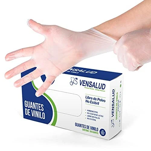VENSALUD - Gants jetables en VINYLE. Pas de poussière. Boîte de 100 gants. Coule