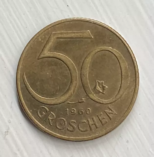 1960 Austria 50 Groschen Coin - Free Shipping
