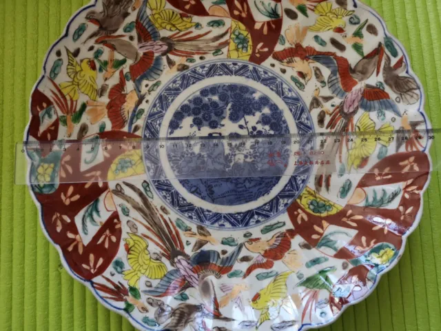 Groß Antik Asien Japan ? (oder China ?) Porzellan Teller D-ca. 30cm Hand Painted 2