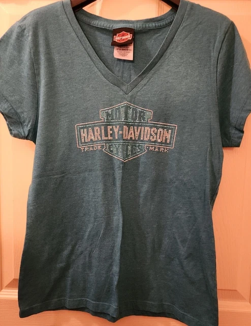 Harley Davidson Women's Blue Bedazzled Top - Medium