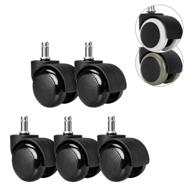 5x roulette pour chaise de bureau - Roue de rechange 11 / 50 mm pour sol dur