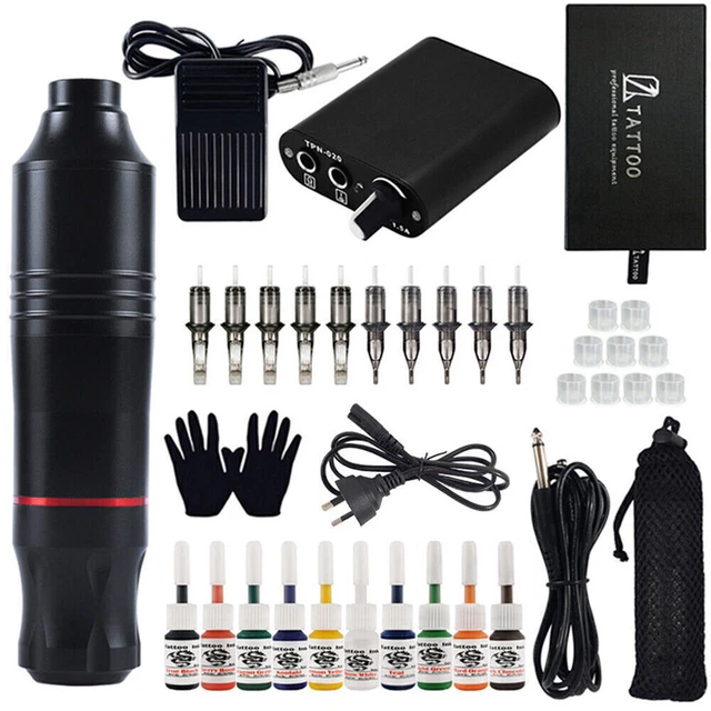 Kit inalámbrico de lápiz máquina de tatuaje máquina de tatuaje juego de agujas fuente de alimentación