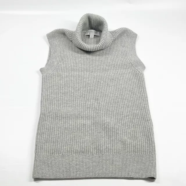 MICHAEL KORS COLLECTION Gray Ribbed Knit Sleeveless Cashmere Turtleneck Smal SCH 3