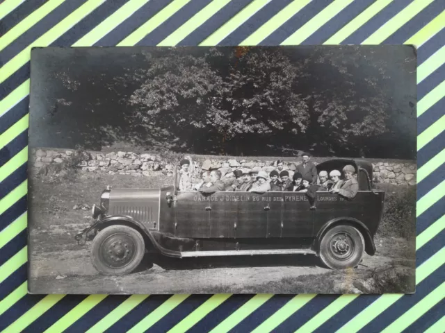 Carte Photo en 1929 AUTOMOBILE VOITURE CAR CARRIAGE Garage DIDELIN, LOURDES