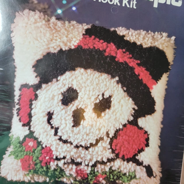 Kit de gancho de pestillo simple costura muñeco de nieve H102 12"" x 12"" sellado Navidad vintage 1984