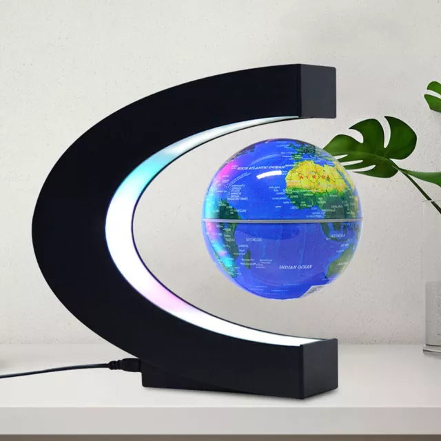 C Shape LED World Map Decoration Magnetic Levitation Floating Globe Light AU