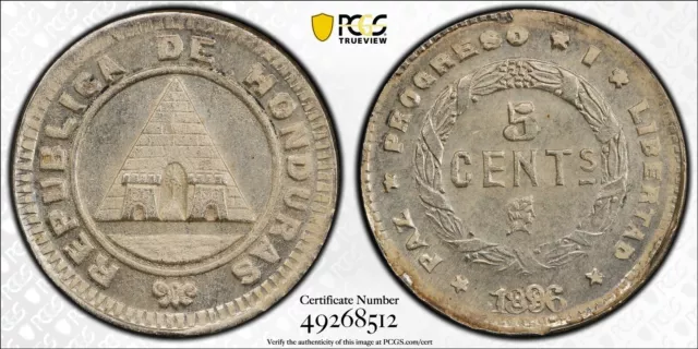 1896/86 Honduras 5 Centavos Coin PCGS MS63 Pop/top 1/2 Low Mintage RARE