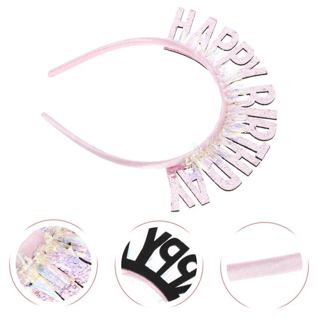 Lot De 2 Bandeaux Happy Birthday Scintillants - Argent Et Rose, élastique, Pour Anniversaires, Mariages, Fêtes