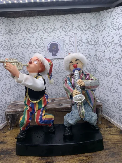 Vintage Animated Musical Clown Duo Works! Horns Christmas Santa Hat