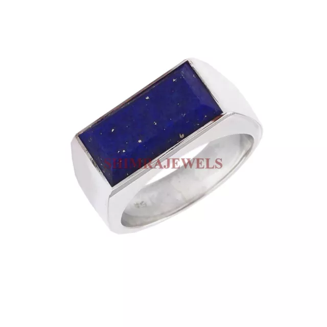 Natural Lapis Lazuli Piedra Preciosa Con 925 Plata de Ley Hombres Anillo #913