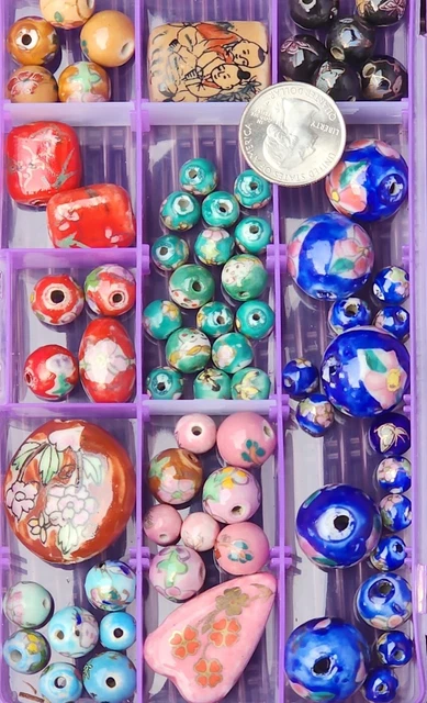 Porcelain Chinese Bead Assortment Multicolor Round Oval Disk Focal