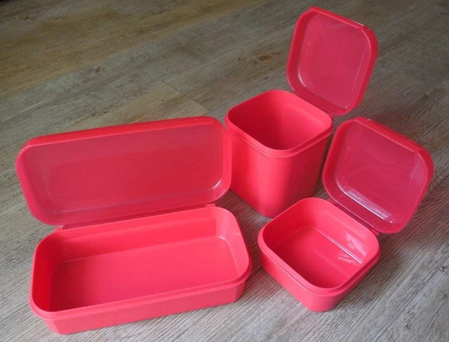 Lot De 3 Boîtes Hermétiques Tupperware Vintage Orange - Forme Cylindre