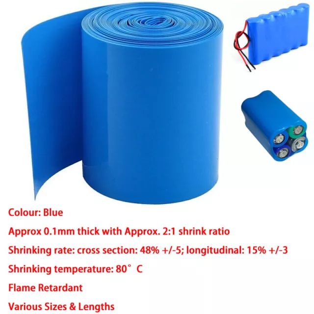 Blue PVC Heat Shrink Tubing Wrap RC Battery Pack LiPO NiMH NiCd Sizes&Lens