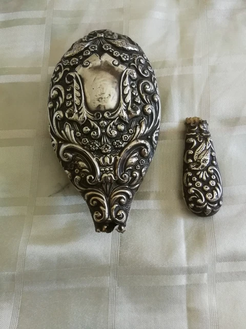 Antique Art Deco Silver Hair Brush - Damaged