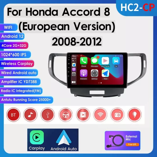 9"Android 12 Autoradio GPS Navi DAB BT Carplay für Honda Accord 8 2008-2012 32GB