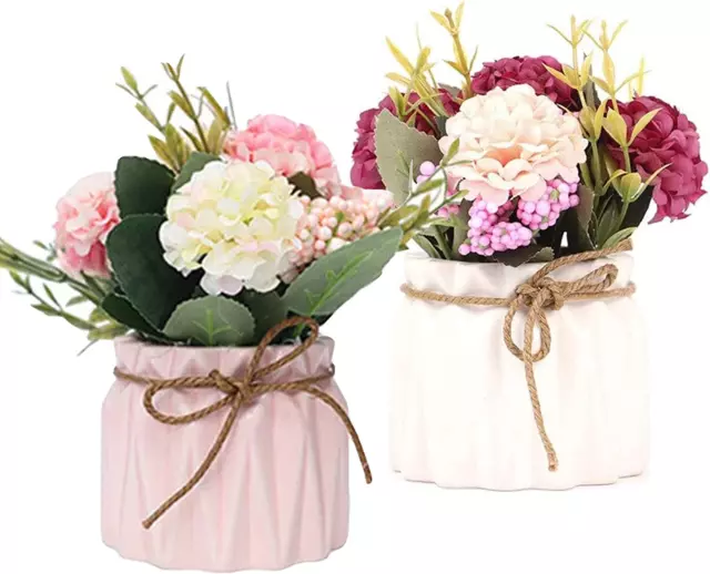 2PCS Fiori Artificiali Ortensia Con Vaso Bouquet Finti per Decorazioni Artificia