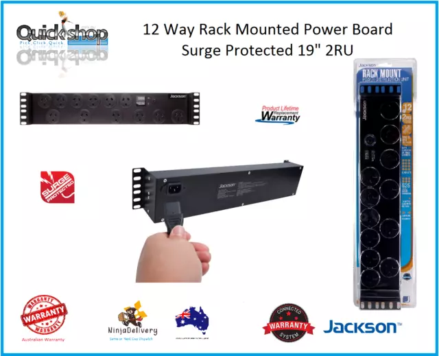 Rack Mount Power Board 12 Way GPO 19" 2RU Strip Rail Surge Protection Jackson