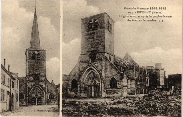 CPA AK Militaire - Revigny - L'Eglise avant et apres le bombardement (696350)
