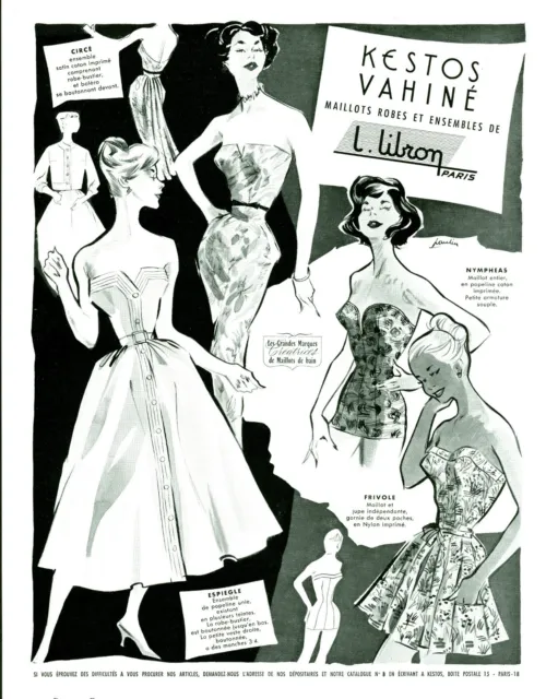 Publicité Ancienne  Mode Kestos Vahiné Robes Maillots de B   1953
