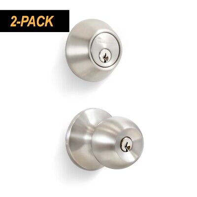 Premier Lock Entry Door Knob Combo Lock Set With Deadbolt - 2 Pack Keyed Alike