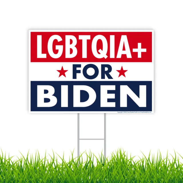 LGBTQIA+ For Joe Biden 2024 Yard Sign, 18" x 12", Free Metal H-Stake