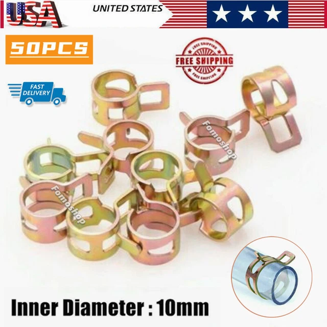 US 3/8" 10mm 50X Spring Hose Clamps Fastener Fuel Water Line Pipe Air Tube Clips