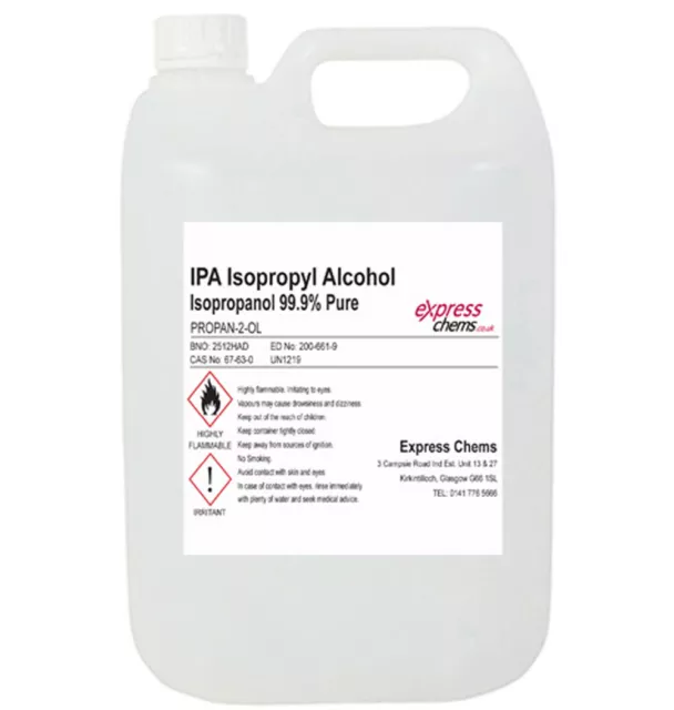 5 Litre (5L) Isopropyl Alcohol 99.9% PURE Isopropanol IPA Disinfectant Cleaner