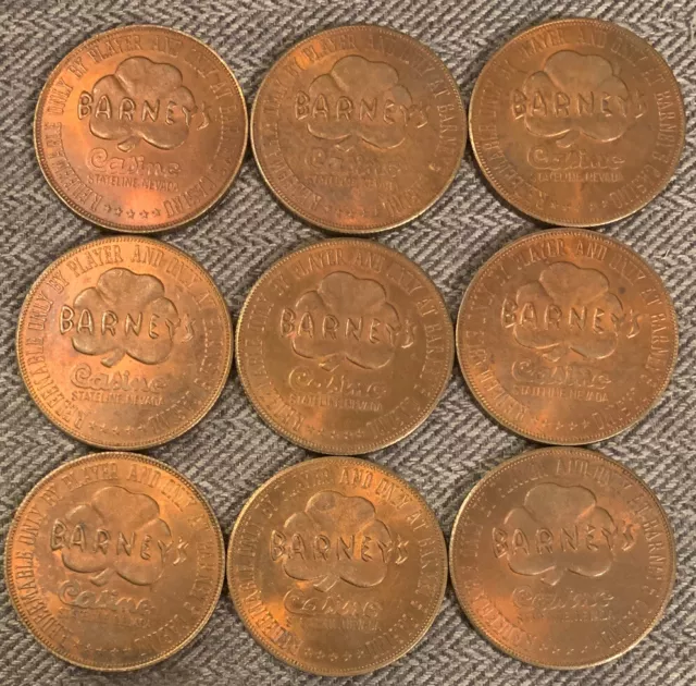 Barney’s South Shore Lake Tahoe Casino NV $1 Slot Gaming Token 1979 Lot Of 9