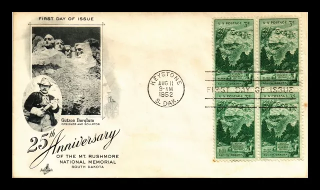 Dr Jim Stamps Us Cover Mount Rushmore 25Th Anniversary Fdc Block Of 4