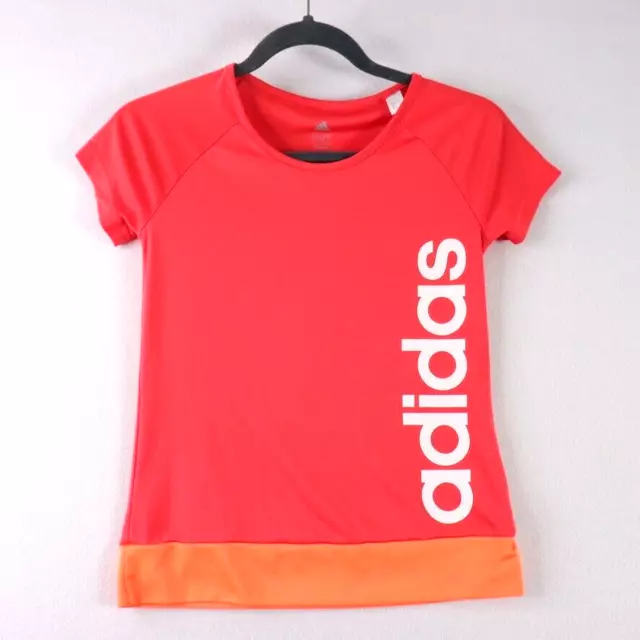 Adidas Girls Top Size 11 12 Year Pink Red Orange Climalite Short Sleeve T Shirt