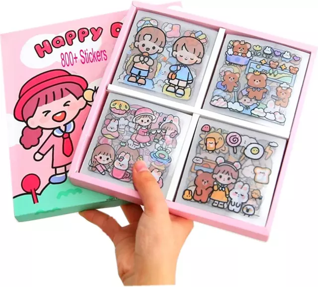 100 Sheets Kawaii Stickers Set Waterproof Cute PET Transparent Cartoon Character