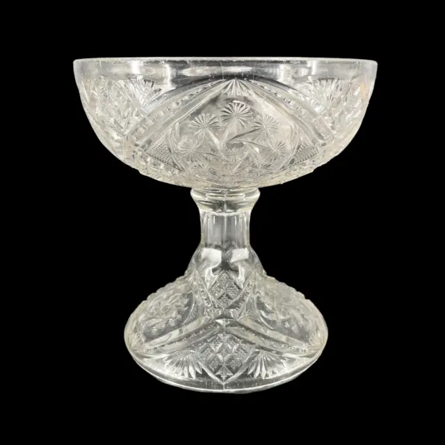 Antique Cut Glass Crystal 6.5" Pedestal Bowl - American Brilliant Period ABP ATQ