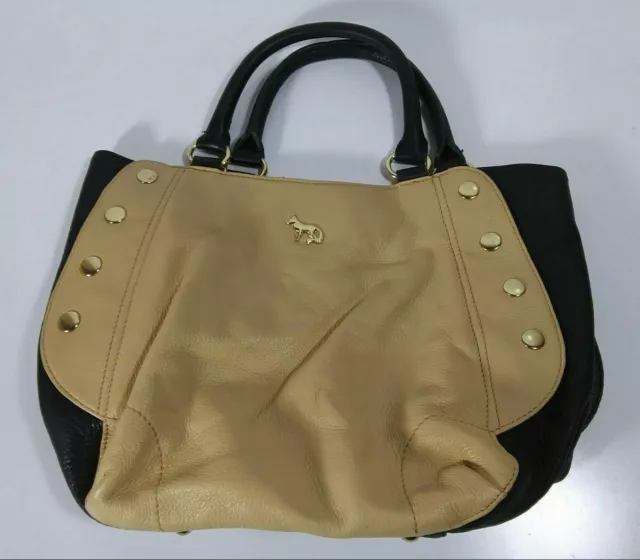 Emma Fox Tan & Black Leather Satchel Handbag Purse