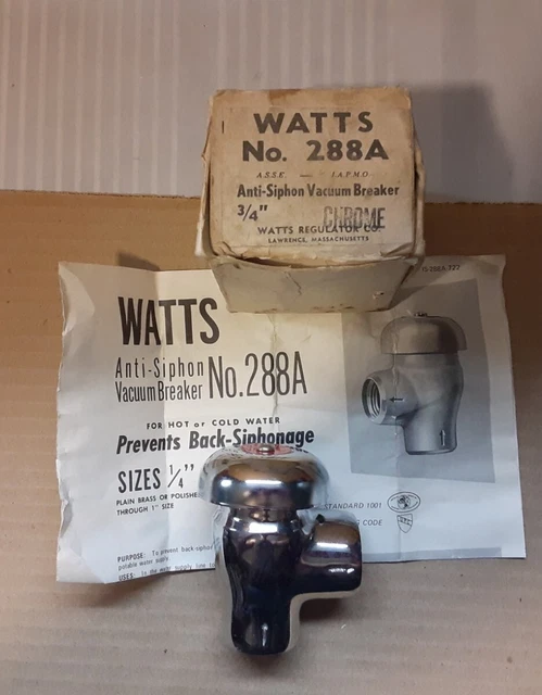 WATTS 288A ANTI-SIPHON VACUUM BREAKER 3/4 IN.,CHROME FINISH BRASS, NEW open box
