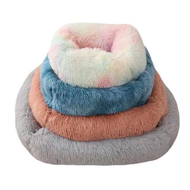 Bed Pet Fluffy Dog Cat Calming Sleeping Soft Plush Nest Warm Kennel Donut