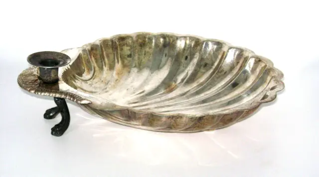 Vintage Silverplate Clam Shell Tray with Candle Holder