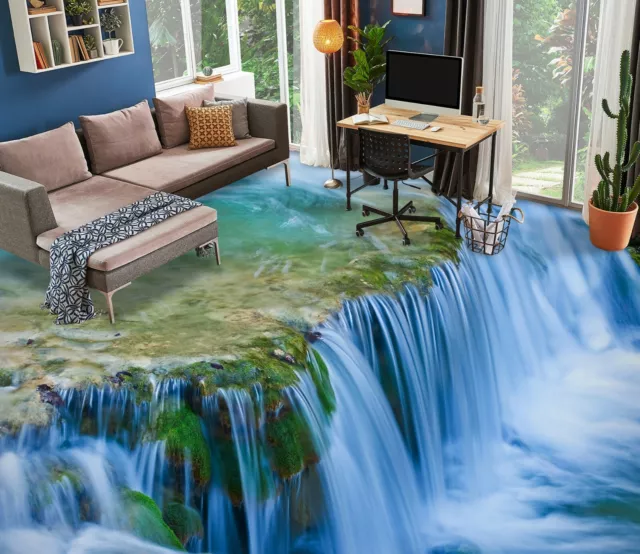 3D Blue Waterfall 1551 Floor WallPaper Murals Wall Print Decal AU Zoe