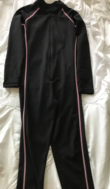 Girls Long Sleeve Bodysuits Romper Black Pink Size 6 / 6X Stretch Zipper Front