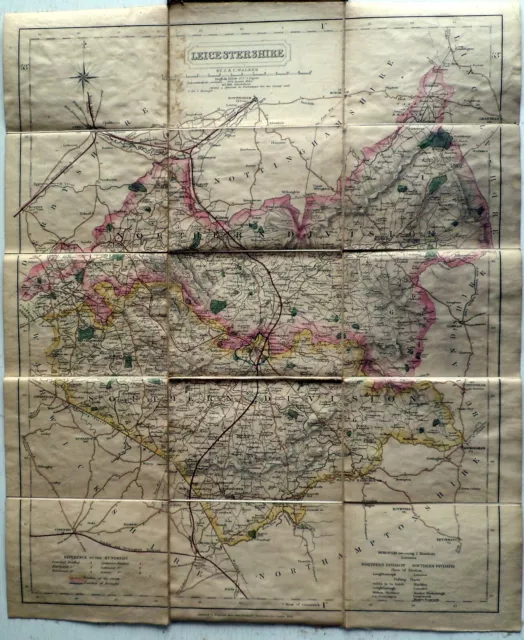 J & C Walker's hand coloured map of  LEICESTERSHIRE 1844 (folded) 2